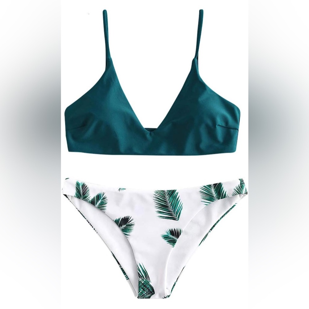 ZAFUL Women's Swimsuit Leaf Print Padded Bathing Suits Adjustable Straps Bikini